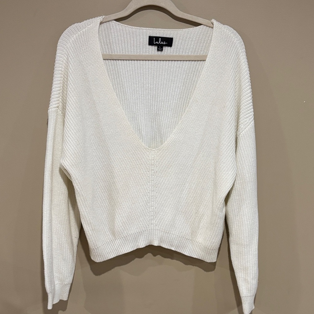 Lulu's Cream V-Neck Sweater
